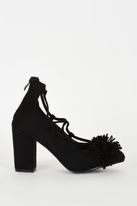 Black Lace Up Fringed Faux Suede Block Heel Shoes - Enlightened_Apparel2018