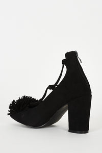 Black Lace Up Fringed Faux Suede Block Heel Shoes - Enlightened_Apparel2018