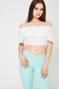 White Luxury Off Shoulder Bardot Crop Top - Enlightened_Apparel2018